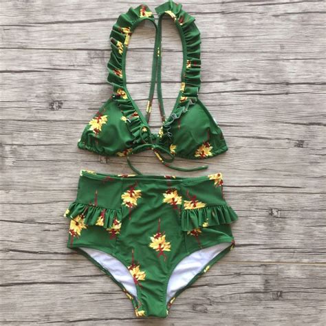 flower bikini 2018 new women s push up padded bra bikini set high waist bathing suit swimwear
