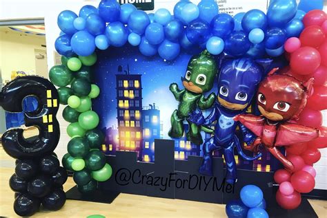 Photo Backdrop Cityscape With Pj Mask Air Walker Balloon And Organic