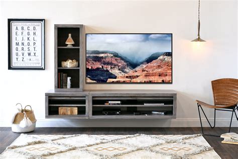 Gray Floating Wall Mount Tv Stand Entertainment Center Eco Geo Lakew