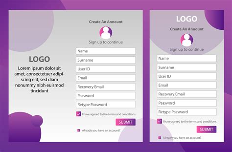 Registration Form Login Form Page Design Stock Vector Royalty Free