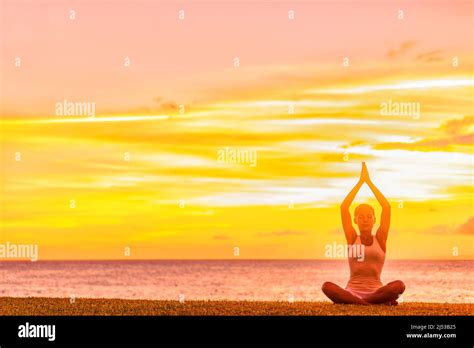 Yoga Meditation Woman Meditating In Lotus Pose With Praying Hands In