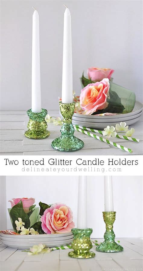 Diy Two Toned Glitter Candle Holders Glitter Candles Glitter Candle