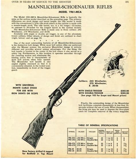 PRINT AD Of Mannlicher Schoenauer Model MCA Rifle PicClick