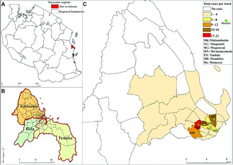 the map of a tanzania b dar es salaam c kinondoni wards with a download scientific