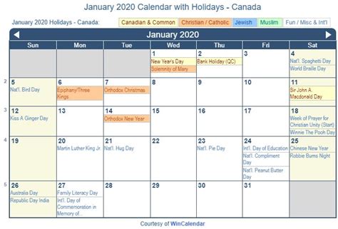 January Holidays 2020 With Festivals January 2020 Calendar Usa Uk