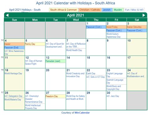 Print Friendly April 2021 South Africa Calendar For Printing