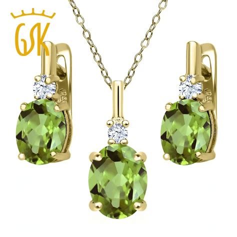 Classic Women Gemstone Jewelry Sets 410 Ct Green Peridot 18k Yellow