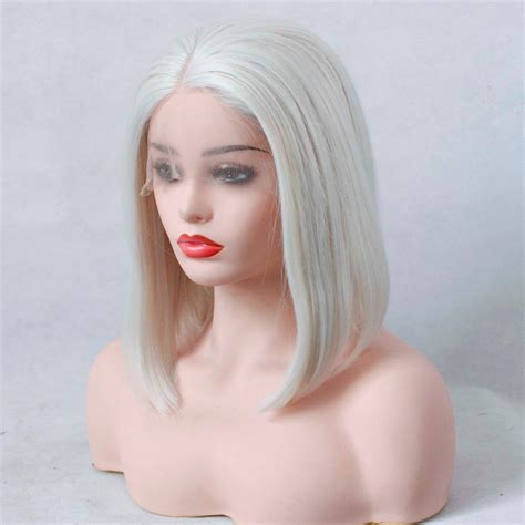 V Nice Synthetic Bob Lace Front Wig Straight Style White Blonde