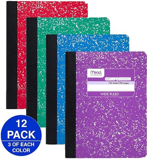 Mead Composition Book 12 Pack 100 Sheets Wide Ruled Assorted Colors