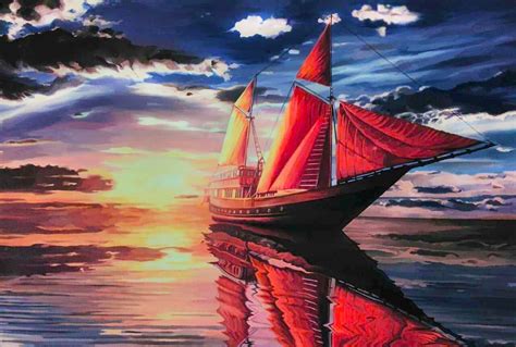 Sailboat Painting Original Sea Sunset Painting Seascape Etsy