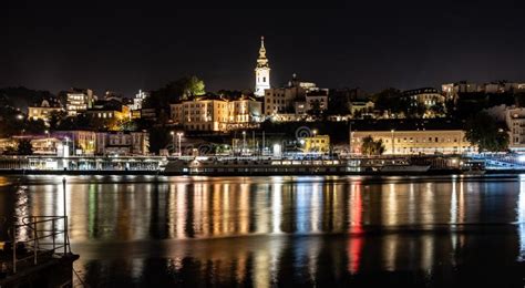 View Of The City Center Of Belgrade At Night Stock Photo Image Of