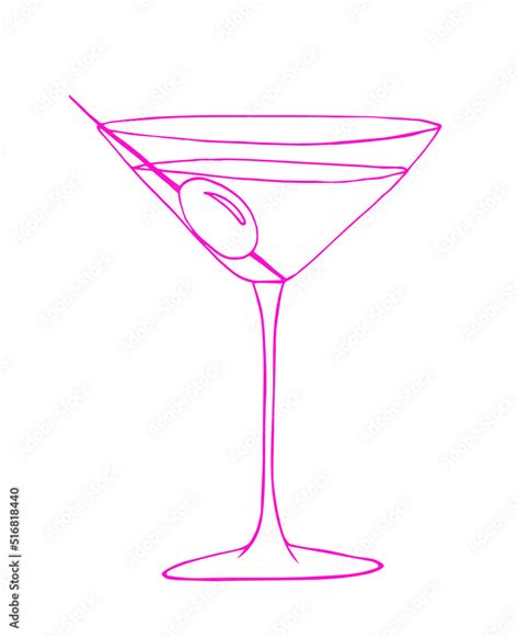 Martini Glass Vector Illustration Pink Martini Linear Drawing Stock Vector Adobe Stock
