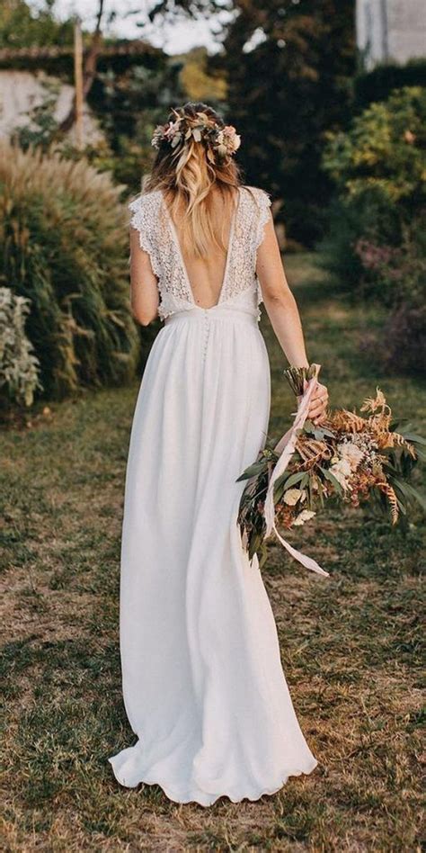 Pretty Long Boho Wedding Dress With V Back Emmalovesweddings