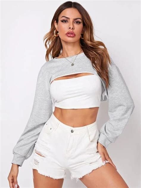 Women Drop Shoulder Super Crop Pullover Without Cami In 2021 Fashion Hacks Clothes Trendy
