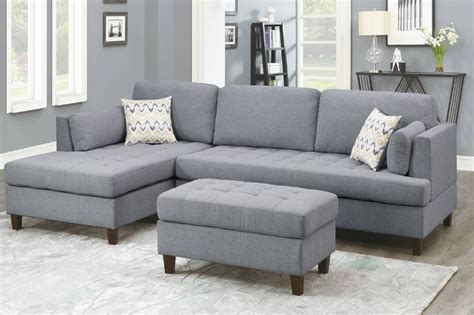 Poundex F8832 3 Pc Ivy Bronx Vita Grey Polyfiber Fabric Sectional Sofa