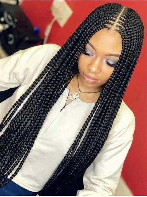 Braided hairstyles are all the rage. Box Braids with Middle Part #MiddlePart #BoxBraids # ...