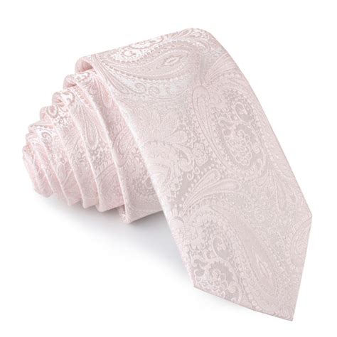 Nude Pink Paisley Skinny Tie Blush Wedding Slim Ties Mens Necktie Au