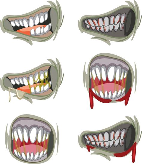 Set Of Many Creepy Zombie Mouth With Teeth 3478787 Vector Art At Vecteezy