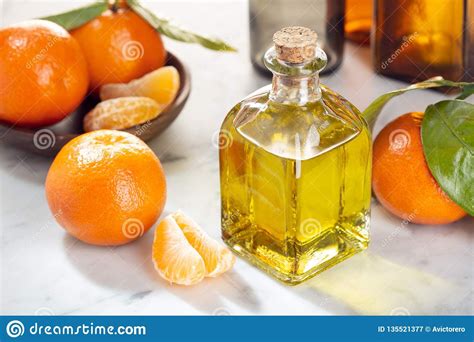 Tangerine Essential Oil Mandarin Orange Oil On Glass Bottle With