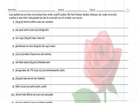 Demonstrative Adjectives Spanish Scrambled Sentences Worksheet