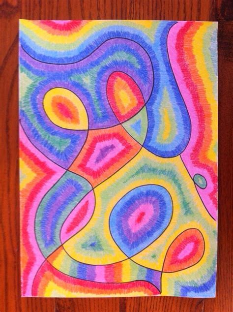 Rainbow Squiggle Line Drawing Colorful Art Projects Elementary Art