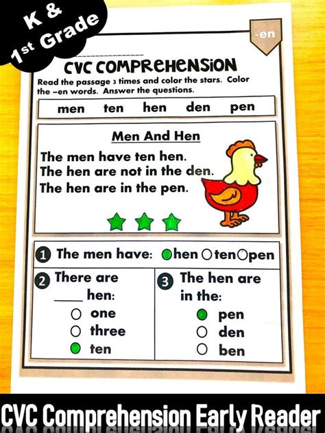 Phonics Worksheets Cvc Comprehension Early Readers Etsy