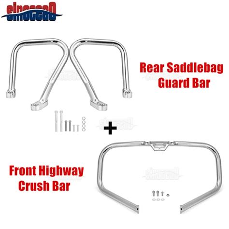 Chrome Front Highway Crash Bar Rear Saddlebag Guard Bar For Harley