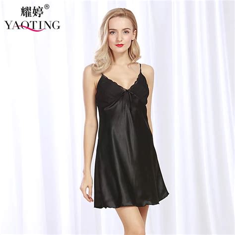 Women Summer Nightgowns Rayon Night Dress Sexy Spaghetti Strap V Neck Lace Casual Home Dress