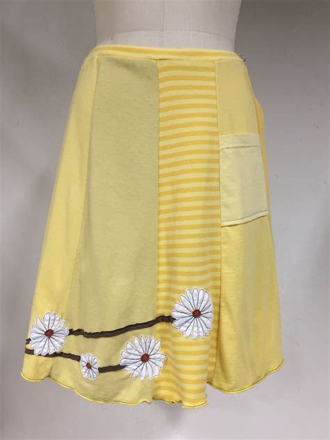 T Skirt Upcycled Recycled Appliqué Yellow T Shirt Skirt Etsy Yellow