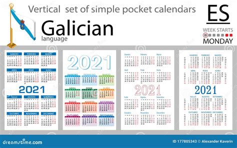 Galician Vertical Pocket Calendar For 2021 Stock Vector Illustration