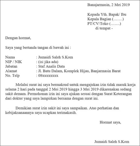 13 Contoh Surat Izin Sakit Kerja yang Mudah dan Benar - Blog