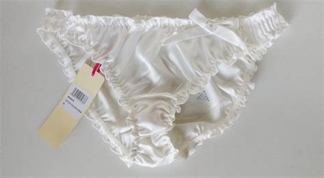 Soft Pearl White Cream Satin Ruffled Panties Classic Frilly Bikini Knickers S Ebay