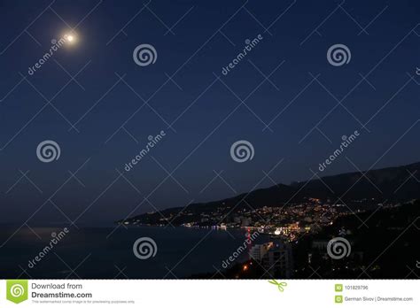 Moonlit Night Over Yalta Stock Photo Image Of Crimea 101829796