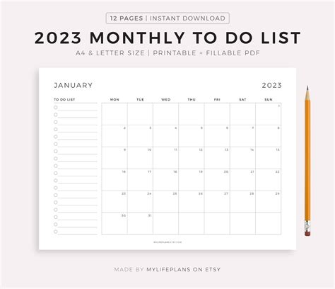 2023 Monthly To Do List Landscape Monthly Organizer Etsy