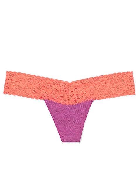 victoria s secret lace trim thong panty in pink lyst