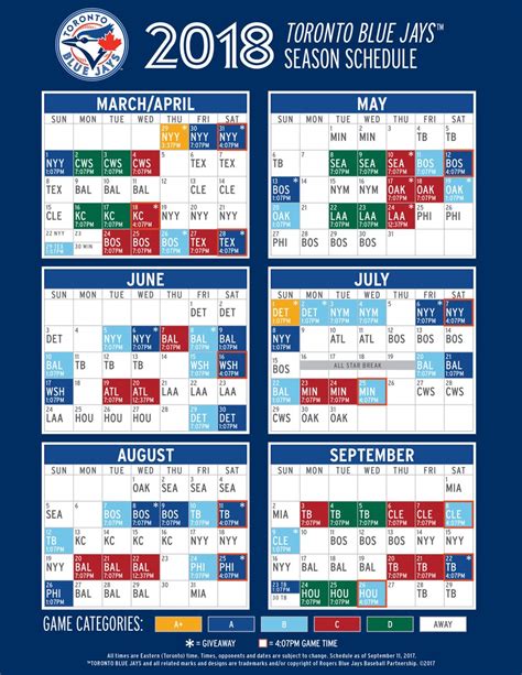 Blue Jays 2018 Schedule Rtorontobluejays
