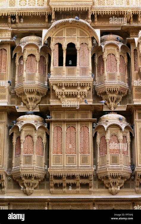 Detail Of Windows And Facade Of The Patwon Ki Haveli House Jaisalmer