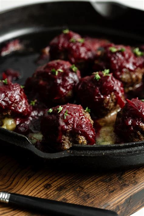 Brie Cheese Stuffed Meatballs With Cranberry Sauce Glaze Cast Iron