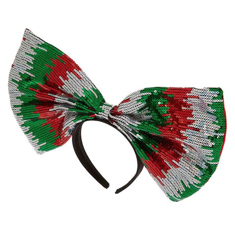 Oversized Sequin Christmas Bow Headband Claires Us