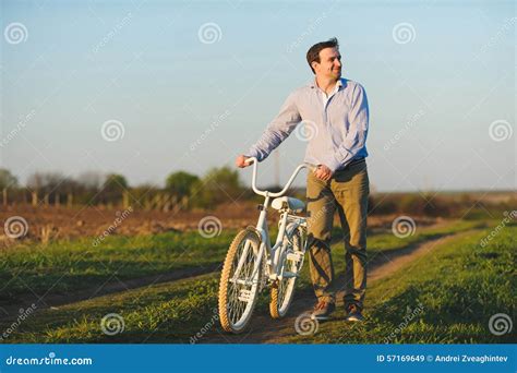 Smiling Man With Bicycle Stock Image Image Of Relaxation 57169649