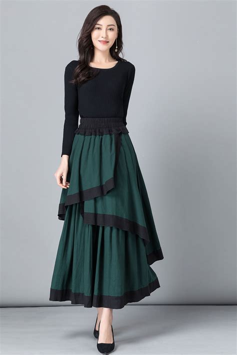 Linen Skirt Green Skirt Long Skirt For Women Womens Skirt Etsy