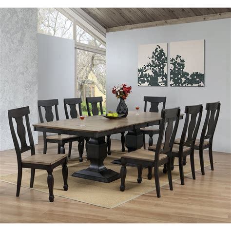 Nysha 9 Piece Dining Room Set Charcoal And Oak Wood Transitional
