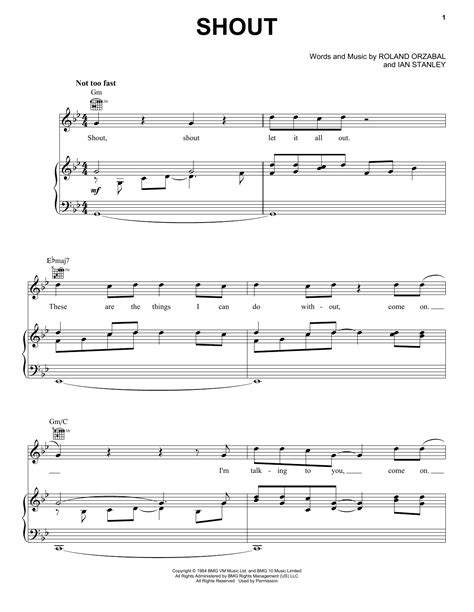 Tears For Fears Shout Sheet Music Notes Download Printable Pdf Score