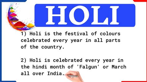10 Lines Eassy On My Favorite Festival Holi In English Writing Learn