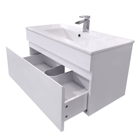 800 Mm Gloss White Bathroom Cabinet Wall Hung Vanity Basin Sink Unit Furniture Ebay