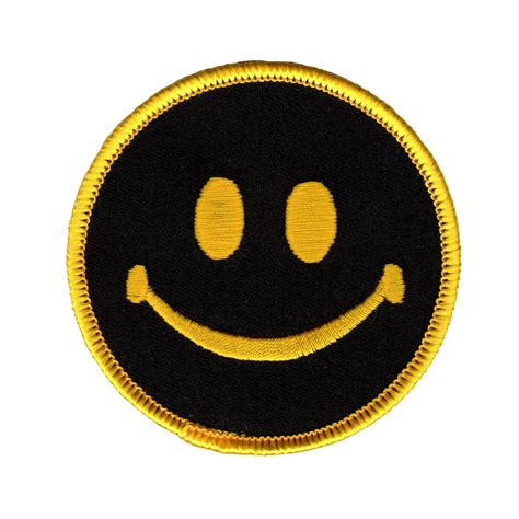 Black Smiley Face Patch Happy Smile Emoji Symbol Embroidered Iron On