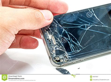 Broken Phone Screen Stock Image Image Of Hand Focus 40879297