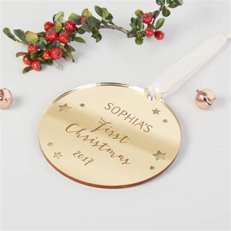 Baby S First Christmas Personalised Gold Bauble By Norma Dorothy