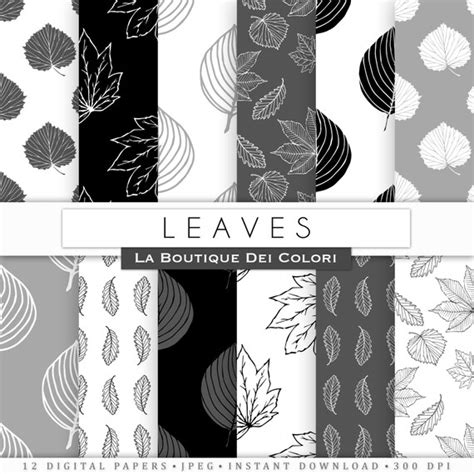 Black And White Leaves Digital Paper Nature Forest Leaf Backgrounds