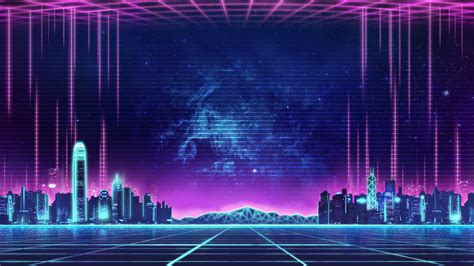 Electro Wave Retro Skyline Buildings Hd Artist 4k Wallpapers Images